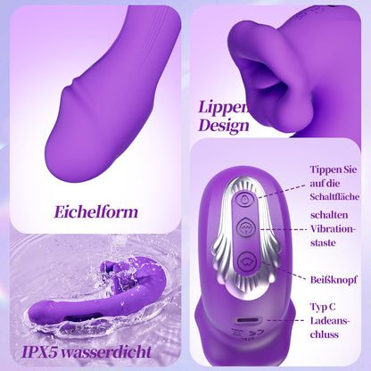 Verbesserter mundförmiger 3-in-1-G-Punkt-Vibrator zum Flattern, Beißen und Zungenlecken